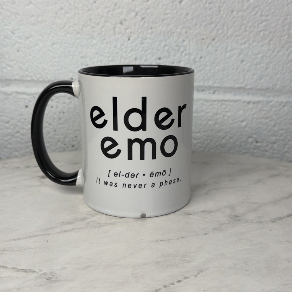 Elder Emo Coffee Mug "It Was Never a Phase" Black Handle Y2K Emo Humor